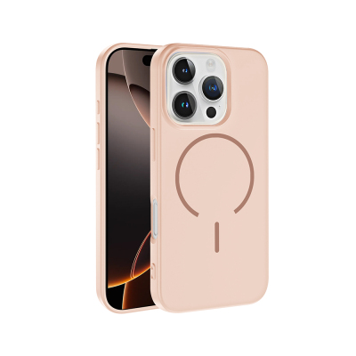 Apple iPhone 16 Pro Kılıf M-safe Şarj Özellikli Zore Meta Kapak Rose Pembe