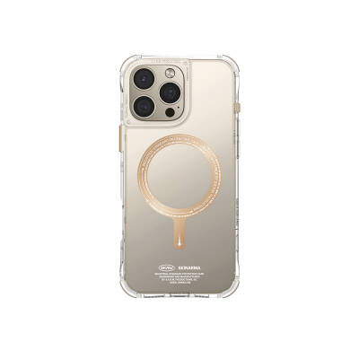 Apple iPhone 16 Pro Kılıf Magsafe Şarj Özellikli Şeffaf Airbag Tasarımlı Skinarma Saido Prime Kapak Gold