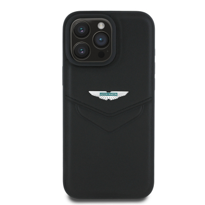 Apple iPhone 16 Pro Max Case Aston Martin Original Licensed Victory Design PU Leather Metal Logo Cover Black