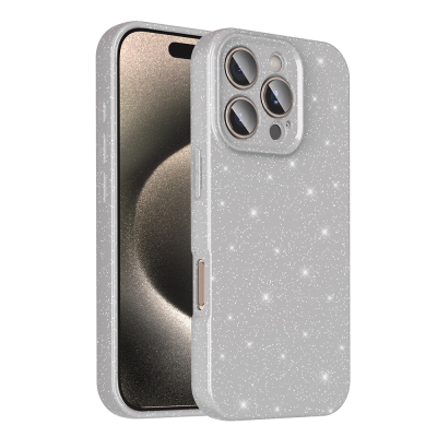 Apple iPhone 16 Pro Max Case Camera Protection Glitter Luxury Zore Koton Cover Silver
