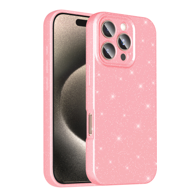 Apple iPhone 16 Pro Max Case Camera Protection Glitter Luxury Zore Koton Cover Açık Pembe