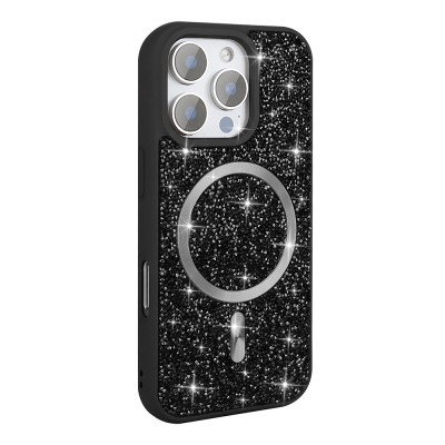 Apple iPhone 16 Pro Max Case Diamond Design Magsafe charging Zore Mosaic Silicone Cover Black
