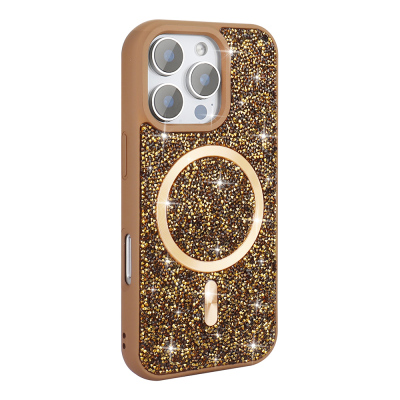 Apple iPhone 16 Pro Max Case Diamond Design Magsafe charging Zore Mosaic Silicone Cover Desert Titanyum