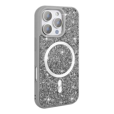 Apple iPhone 16 Pro Max Case Diamond Design Magsafe charging Zore Mosaic Silicone Cover Titanyum-Gri