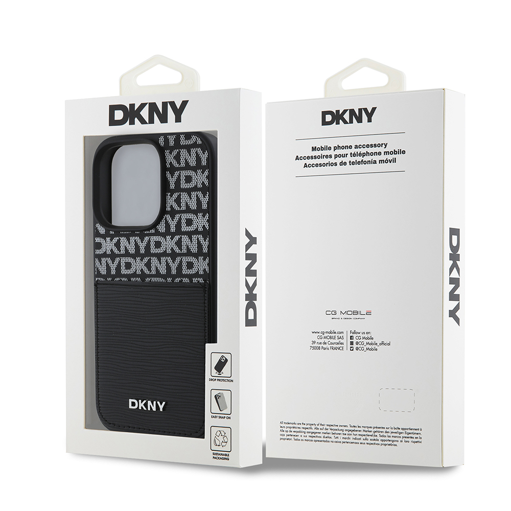 Apple iPhone 16 Pro Max Case DKNY Original Licensed Card Holder 3D Written Repeat Texture Pattern Cover - 9