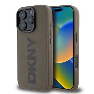 Apple iPhone 16 Pro Max Case DKNY Original Licensed Magsafe Charging Feature PU Leather Plain Cover Brown