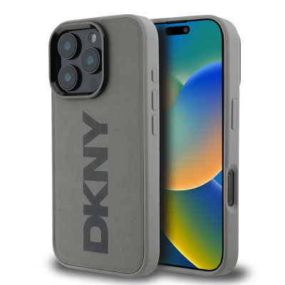 Apple iPhone 16 Pro Max Case DKNY Original Licensed Magsafe Charging Feature PU Leather Plain Cover Grey