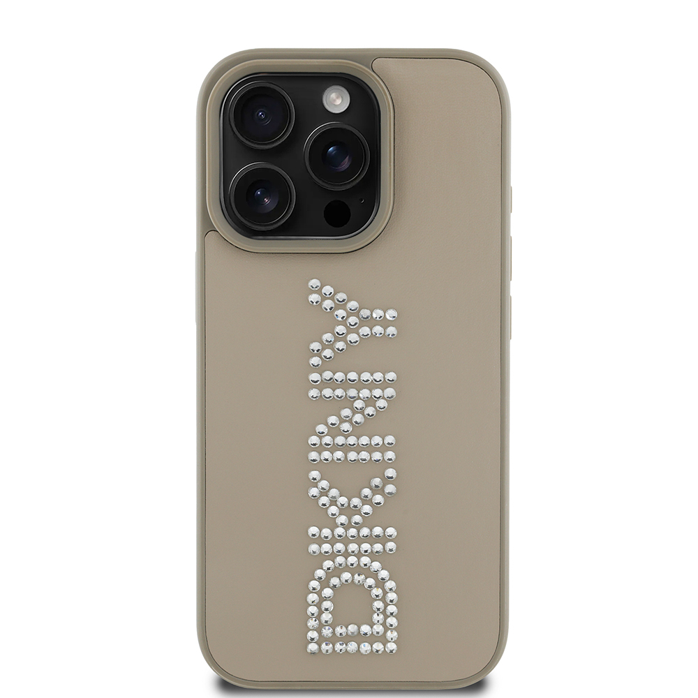 Apple iPhone 16 Pro Max Case DKNY Original Licensed Stone DKNY Written Metallic Rhinestones PU Leather Cover - 2