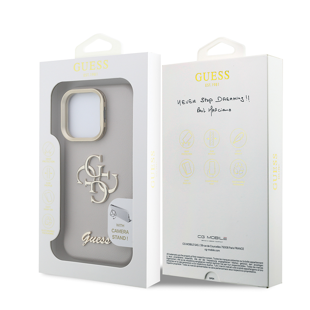 Apple iPhone 16 Pro Max Case Guess Original Licensed Grained Text Logo Camera Stand Cover - 12
