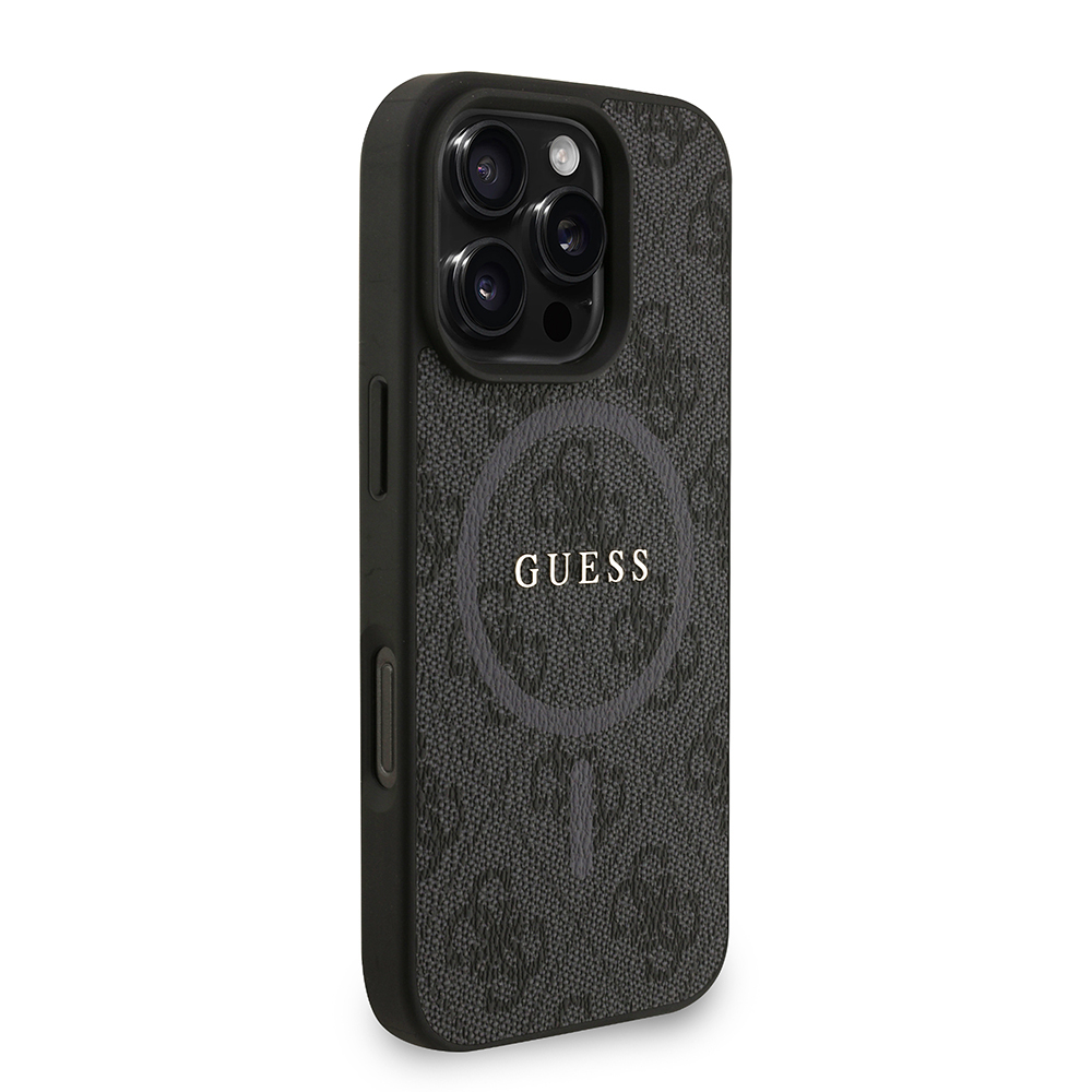 Apple iPhone 16 Pro Max Case Guess Original Licensed M-safe Charging Feature PU Leather Wrist Strap Rope Cover Text Logo - 5