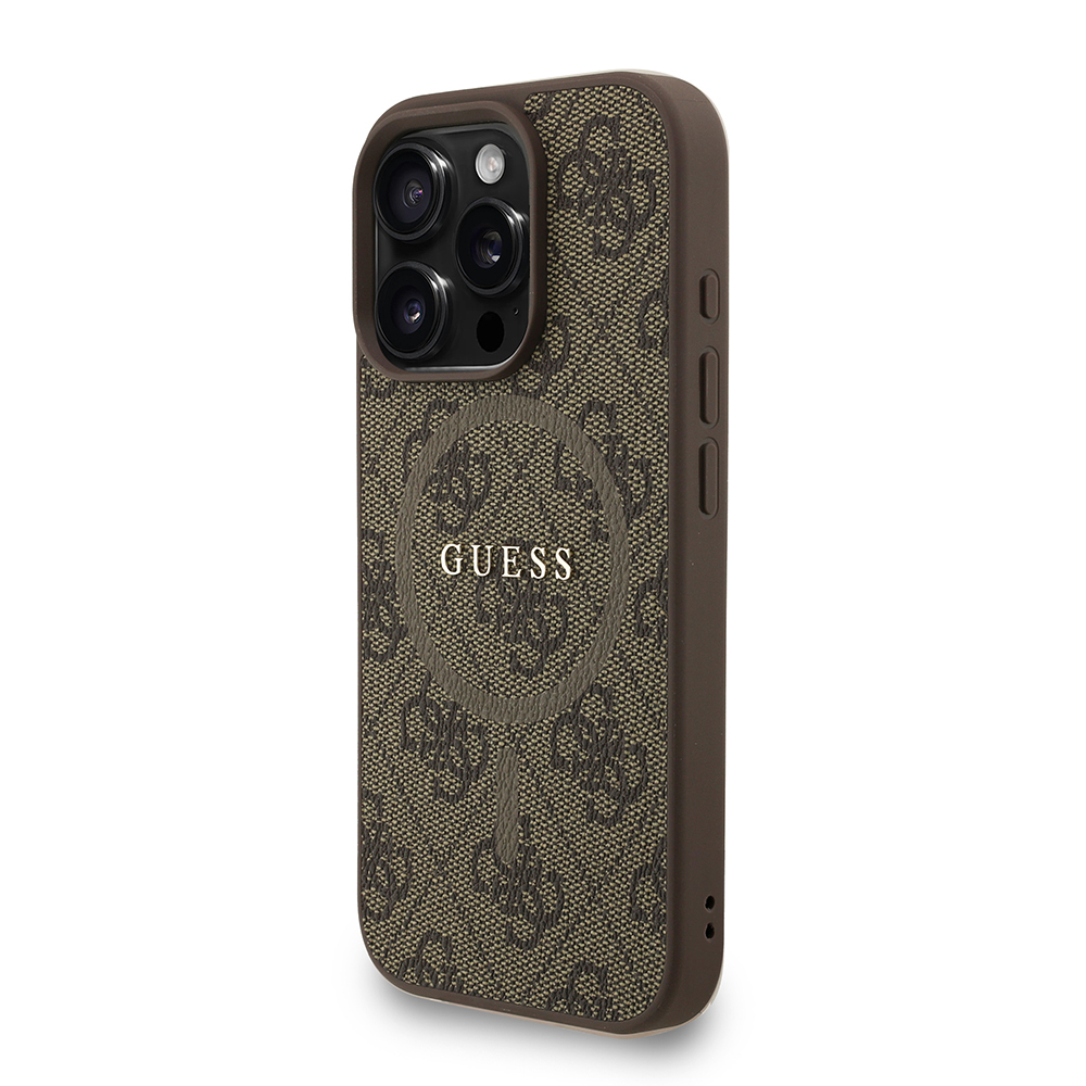 Apple iPhone 16 Pro Max Case Guess Original Licensed M-safe Charging Feature PU Leather Wrist Strap Rope Cover Text Logo - 12