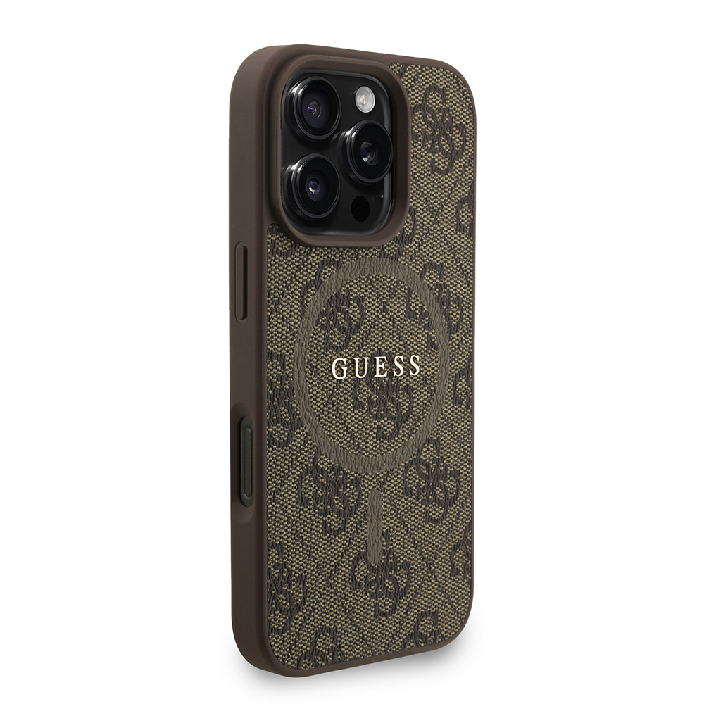 Apple iPhone 16 Pro Max Case Guess Original Licensed M-safe Charging Feature PU Leather Wrist Strap Rope Cover Text Logo - 13