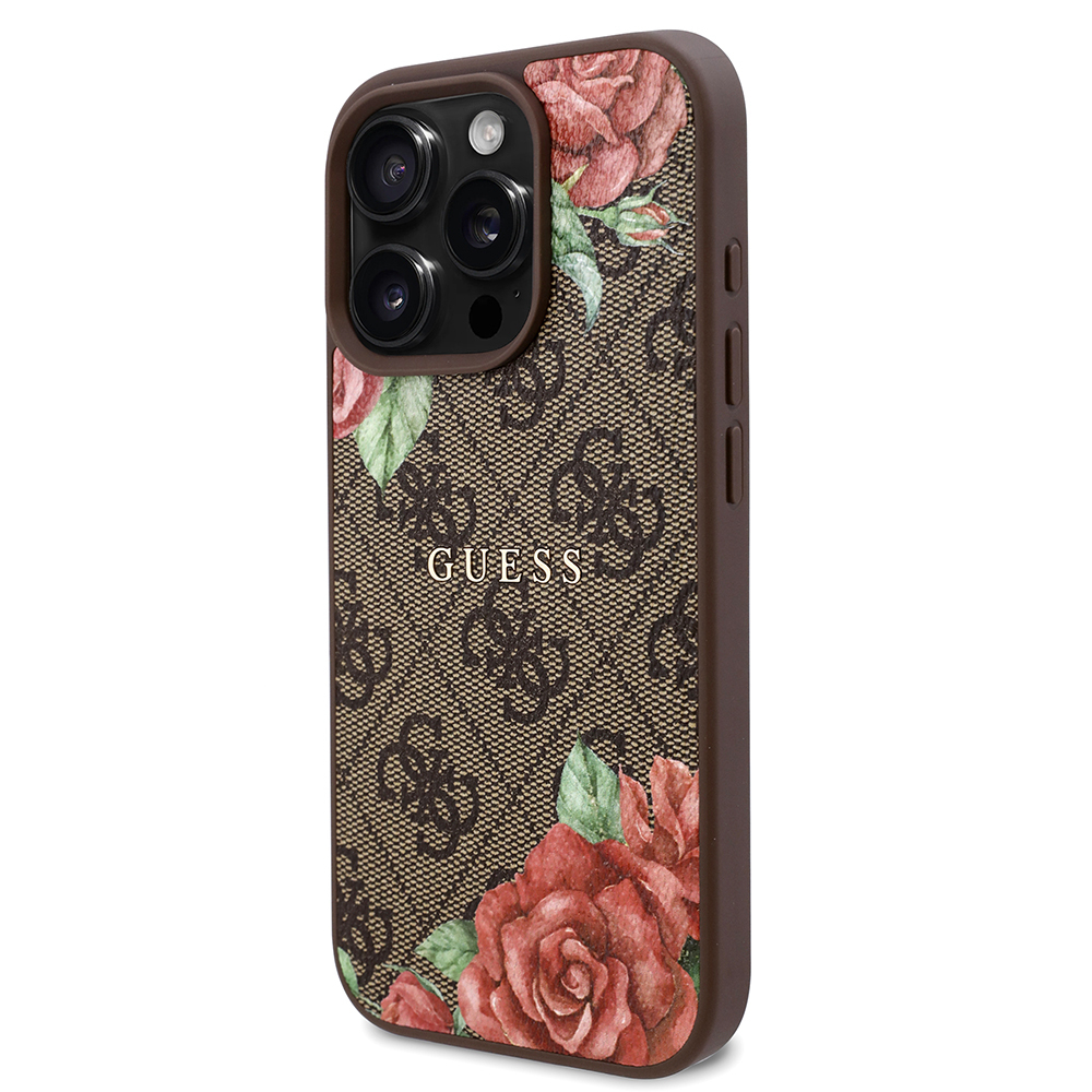 Apple iPhone 16 Pro Max Case Guess Original Licensed Magsafe Charging Feature Rose Printed 4G Patterned Text Logo Cover - 11