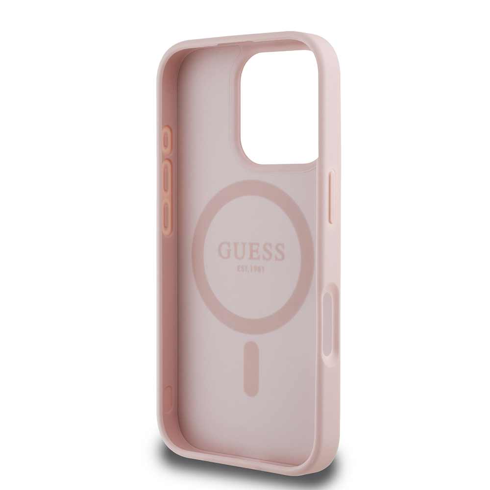 Apple iPhone 16 Pro Max Case Guess Original Licensed Magsafe Charging Featured Grained Flower Design Metal Text Logo Cover - 8