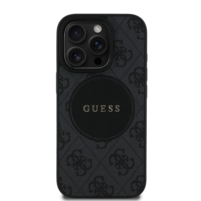 Apple iPhone 16 Pro Max Case Guess Original Licensed Magsafe Charging Featured Text Logo Circle Classic Cover Black