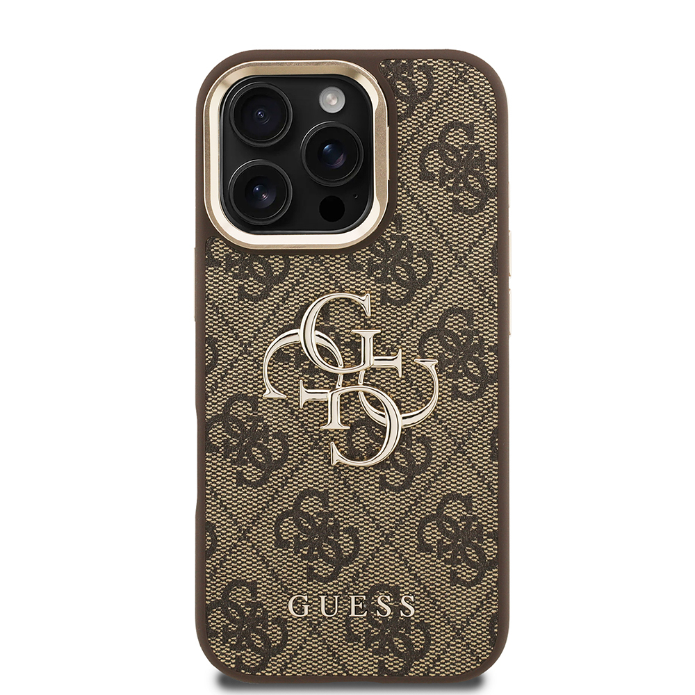 Apple iPhone 16 Pro Max Case Guess Original Licensed PU Leather 4G Patterned Metal Big 4G and Text Logo Camera Stand Cover - 6
