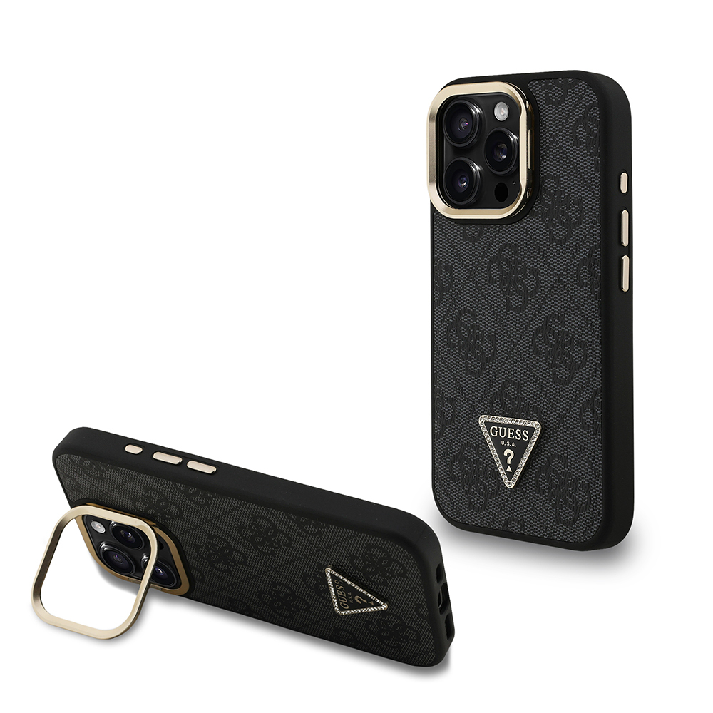 Apple iPhone 16 Pro Max Case Guess Original Licensed PU Leather Stone Triangle Logo 4G Patterned Camera Stand Cover - 2