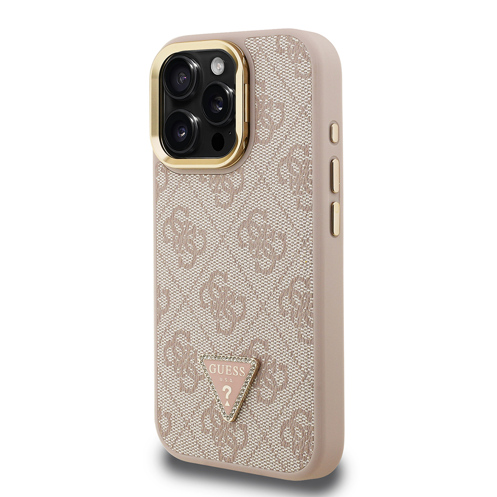 Apple iPhone 16 Pro Max Case Guess Original Licensed PU Leather Stone Triangle Logo 4G Patterned Camera Stand Cover - 17