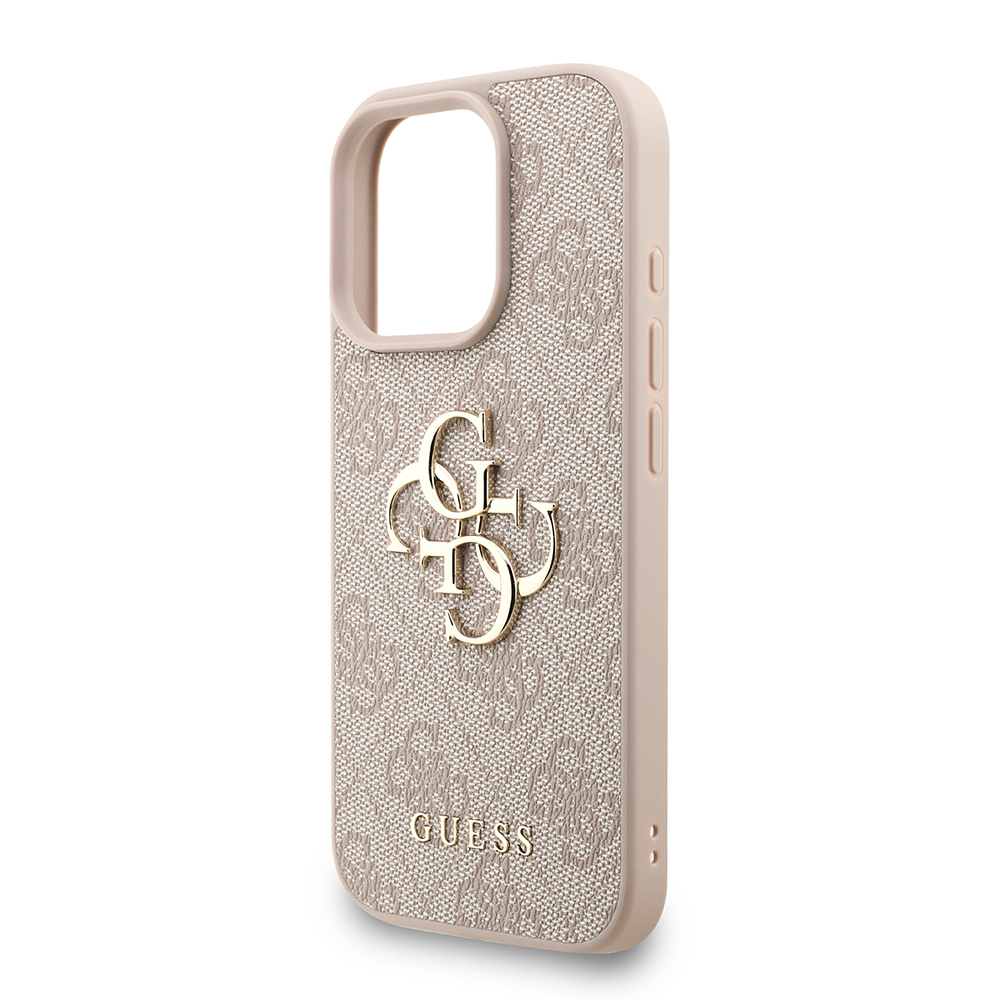 Apple iPhone 16 Pro Max Case Guess Original Licensed PU Leather Wrist Strap Rope Metal Large 4G and Text Logo Cover - 16