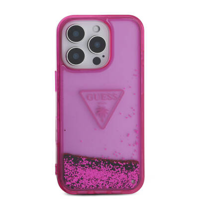 Apple iPhone 16 Pro Max Case Guess Original Licensed Transparent Liquid Glitter Design Cover Pink