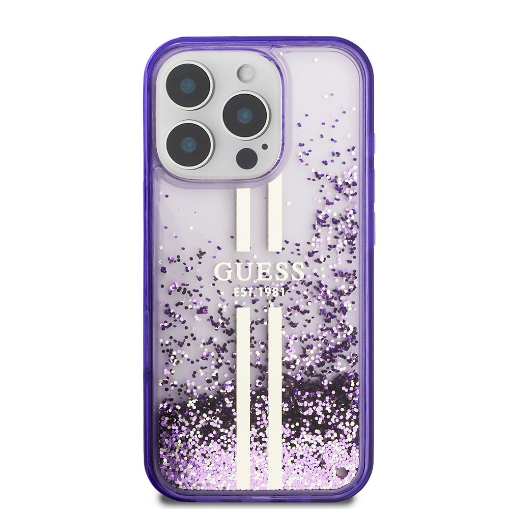 Apple iPhone 16 Pro Max Case Guess Original Licensed Transparent Liquid Glitter Gold Striped Cover - 5