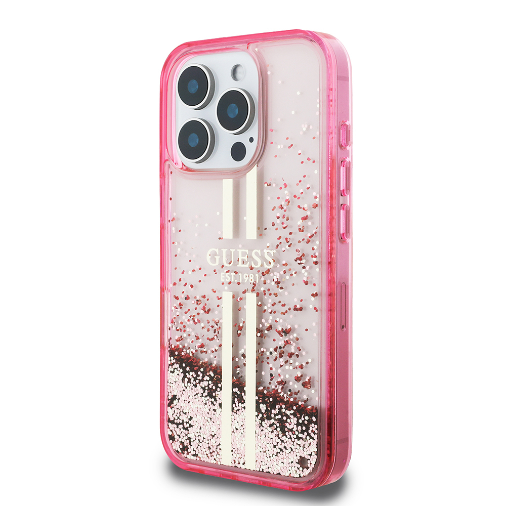 Apple iPhone 16 Pro Max Case Guess Original Licensed Transparent Liquid Glitter Gold Striped Cover - 11