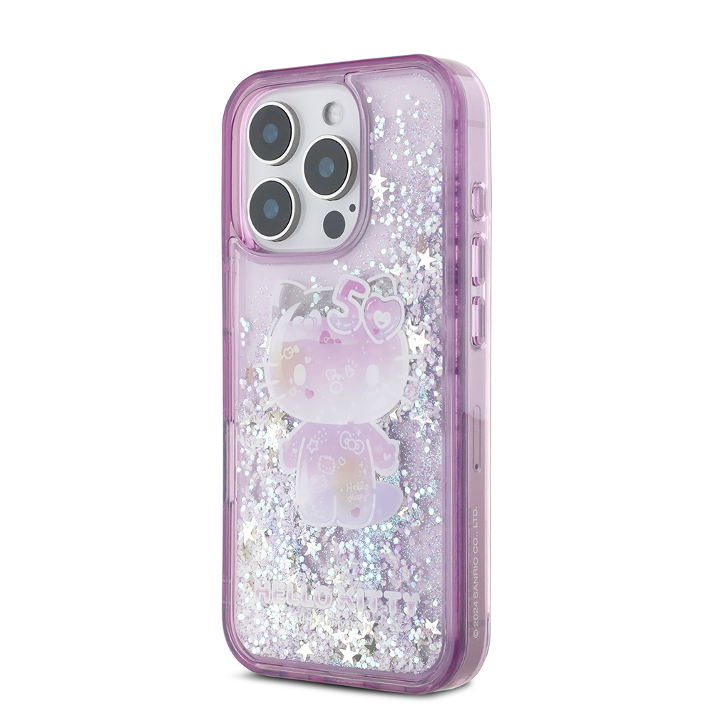 Apple iPhone 16 Pro Max Case Hello Kitty Original Licensed Liquid Glitter 50th Anniversary Party Cover - 3