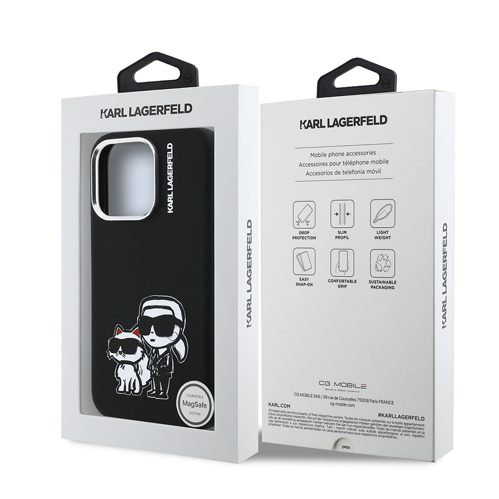 Apple iPhone 16 Pro Max Case Karl Lagerfeld Original Licensed Karl & Choupette Sketch Logo Silicone Cover - 9