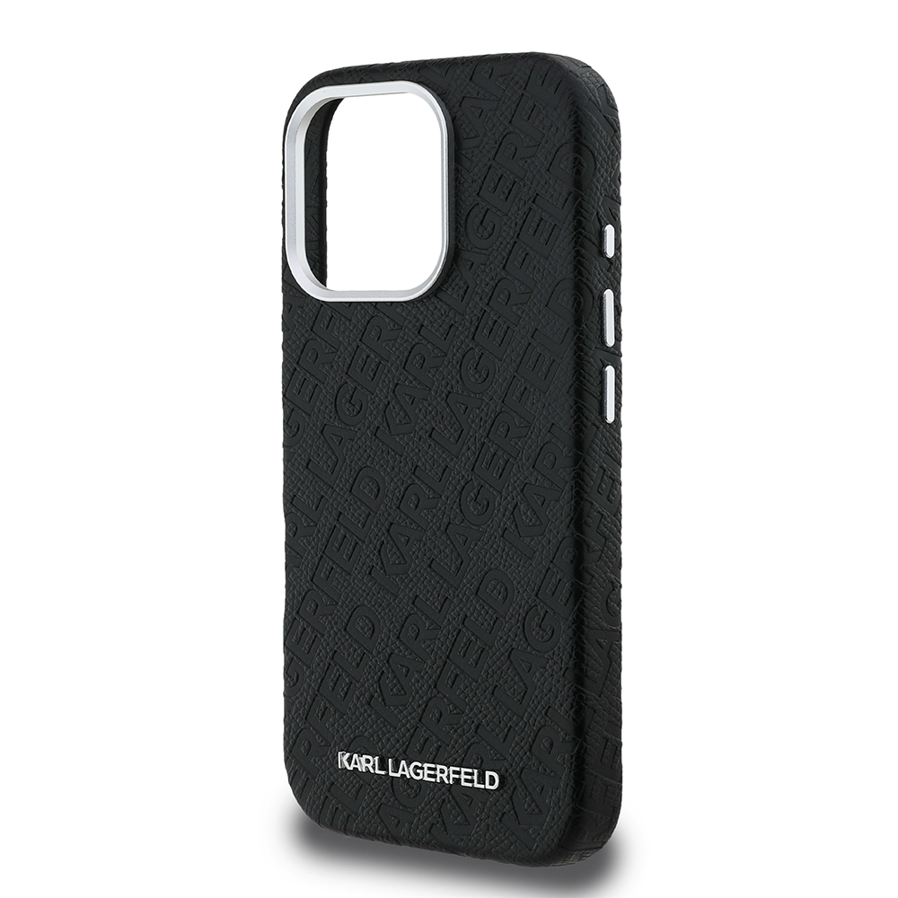 Apple iPhone 16 Pro Max Case Karl Lagerfeld Original Licensed PU Leather Stamped Metal Letter Logo Cover - 7