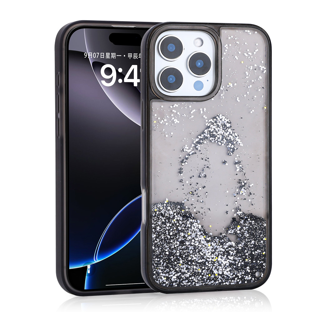 Apple iPhone 16 Pro Max Case Liquid Glitter Transparent Back Surface Zore Keto Silicone Cover - 8