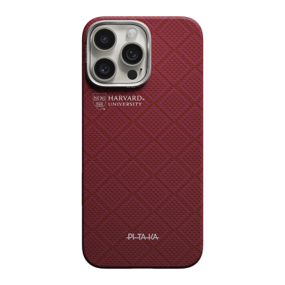 Apple iPhone 16 Pro Max Case M-safe Charging Enabled Aramid Fiber Pitaka Harvard University Series Cover Red