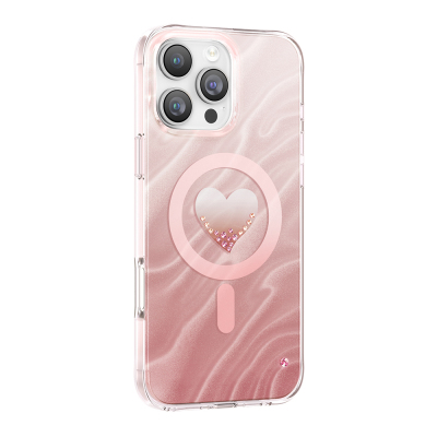 Apple iPhone 16 Pro Max Case M-Safe Charging Feature Original Swarovski Crystal Embellished Zore Paris Rovix Hard PC Cover Pink