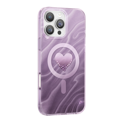 Apple iPhone 16 Pro Max Case M-Safe Charging Feature Original Swarovski Crystal Embellished Zore Paris Rovix Hard PC Cover Purple