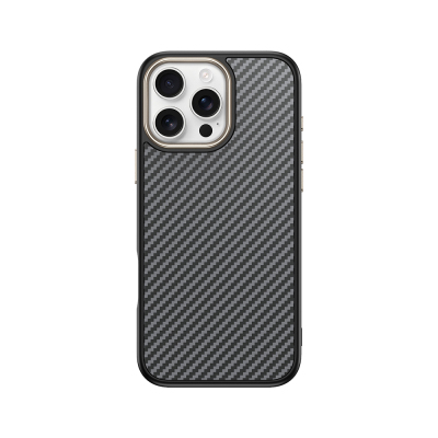 Apple iPhone 16 Pro Max Case Magsafe Charging Feature Carbon Fiber Look Zore Antina Cover Grey