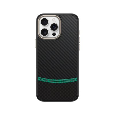 Apple iPhone 16 Pro Max Case Magsafe Charging Feature Carbon Fiber Look Zore Antina Cover Siyah-Yeşil