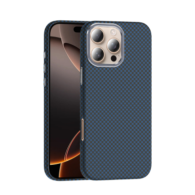 Apple iPhone 16 Pro Max Case Magsafe Charging Feature Carbon Fiber Look Zore Gros Cover Navy blue
