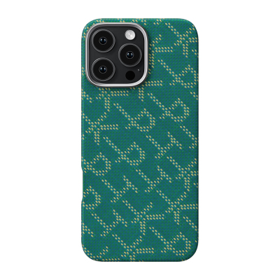 Apple iPhone 16 Pro Max Case MagSafe Charging Featured Aramid Fiber Pitaka Tactile Woven Monogram Series Cover Green
