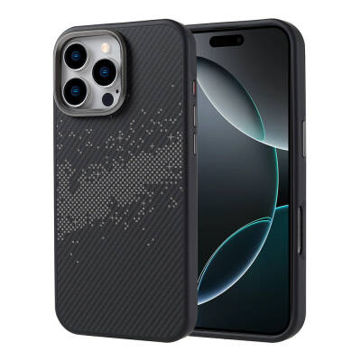 Apple iPhone 16 Pro Max Case Magsafe Charging Featured Carbon Fiber Design Zore Vave Cover Grey