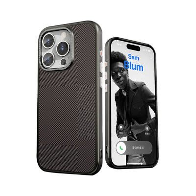 Apple iPhone 16 Pro Max Case Magsafe Charging Featured Carbon Fiber Patterned Mutural Montage Cover Black