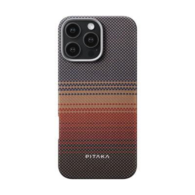 Apple iPhone 16 Pro Max Case Magsafe Charging Featured Pitaka Aramid Fiber Tactile Woven Sunset-Moonrise Series Sunset Cover Brown