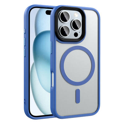 Apple iPhone 16 Pro Max Case Matte Back Surface Wireless Charging Feature Zore Flet Magsafe Cover Blue