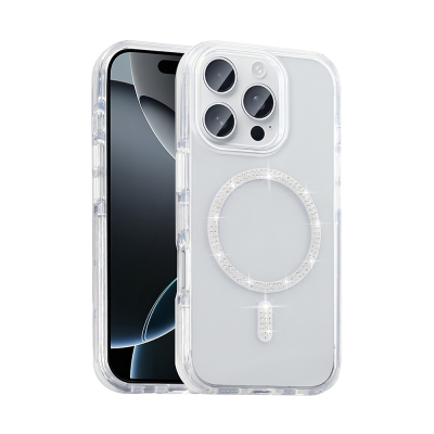 Apple iPhone 16 Pro Max Case Stone Design M-safe Charging Feature Zore Koment Silicone Cover Silver