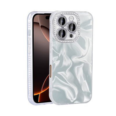 Apple iPhone 16 Pro Max Case with Airbag, Zore Esila Cover with Shiny Stone Detail Design White