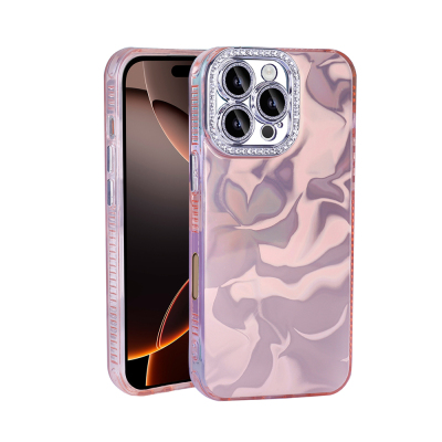 Apple iPhone 16 Pro Max Case with Airbag, Zore Esila Cover with Shiny Stone Detail Design Pink