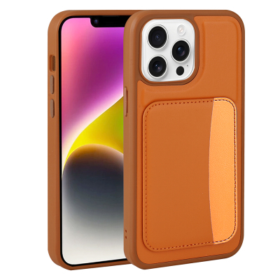 Apple iPhone 16 Pro Max Case with Card Holder Zore X-Card Silicone Cover Orange