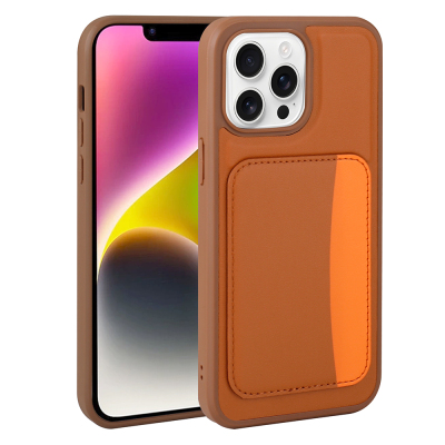 Apple iPhone 16 Pro Max Case with Card Holder Zore X-Card Silicone Cover Brown