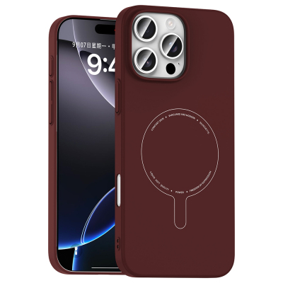 Apple iPhone 16 Pro Max Case with M-Safe Charging and Camera Protection - Zore Elio Hard PC Cover Bordo