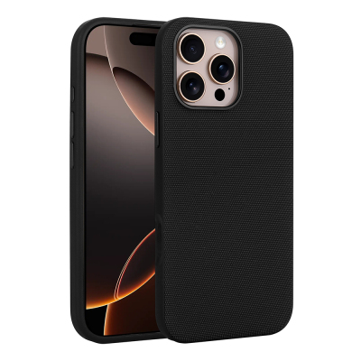 Apple iPhone 16 Pro Max Case with M-Safe Charging Feature, Fabric Design, Zore Miami Hard PC Cover Black