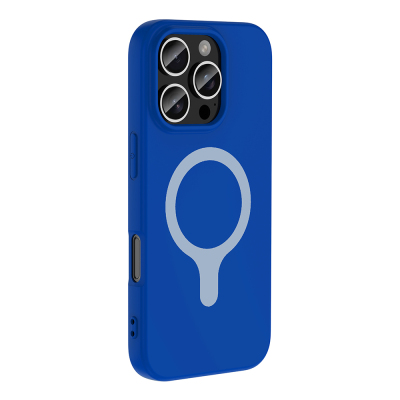 Apple iPhone 16 Pro Max Case with M-Safe Charging Feature - Zore Aris Silicone Cover Saks Blue