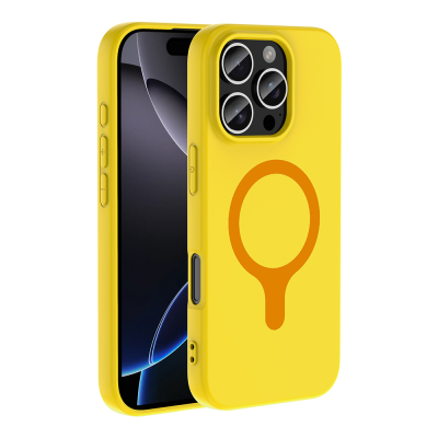 Apple iPhone 16 Pro Max Case with M-Safe Charging Feature - Zore Aris Silicone Cover Yellow